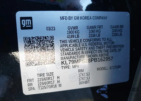 2023 Chevrolet Trailblazer Fwd Lt z USA, uszkodzony, nr VIN KL79MPS28PB162957